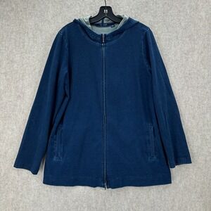 Pure Jill Indigo Stretch Denim Zip Hoodie Jacket Womens MED Blue Cotton SPANDEX